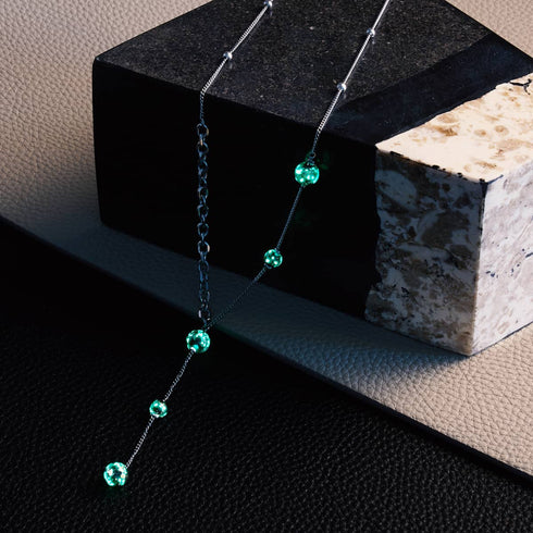 Obsidienne | Argent | Suspension double cascade de verre Firefly